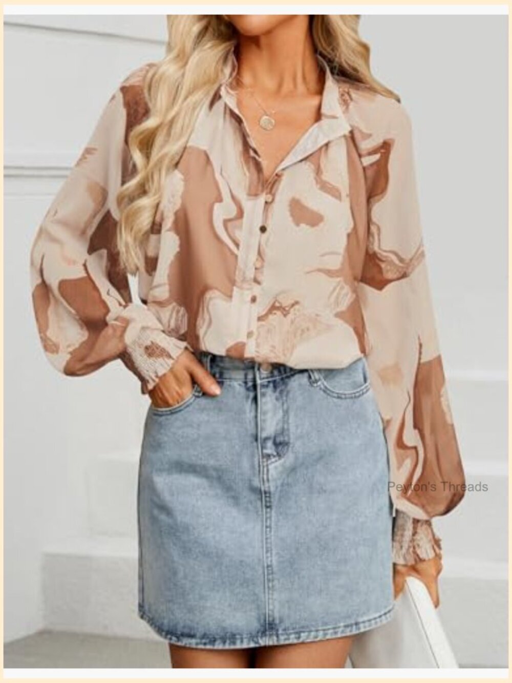 Floral Print Long Sleeve Button Down Boho Oversized Blouse - Picture 4 of 7